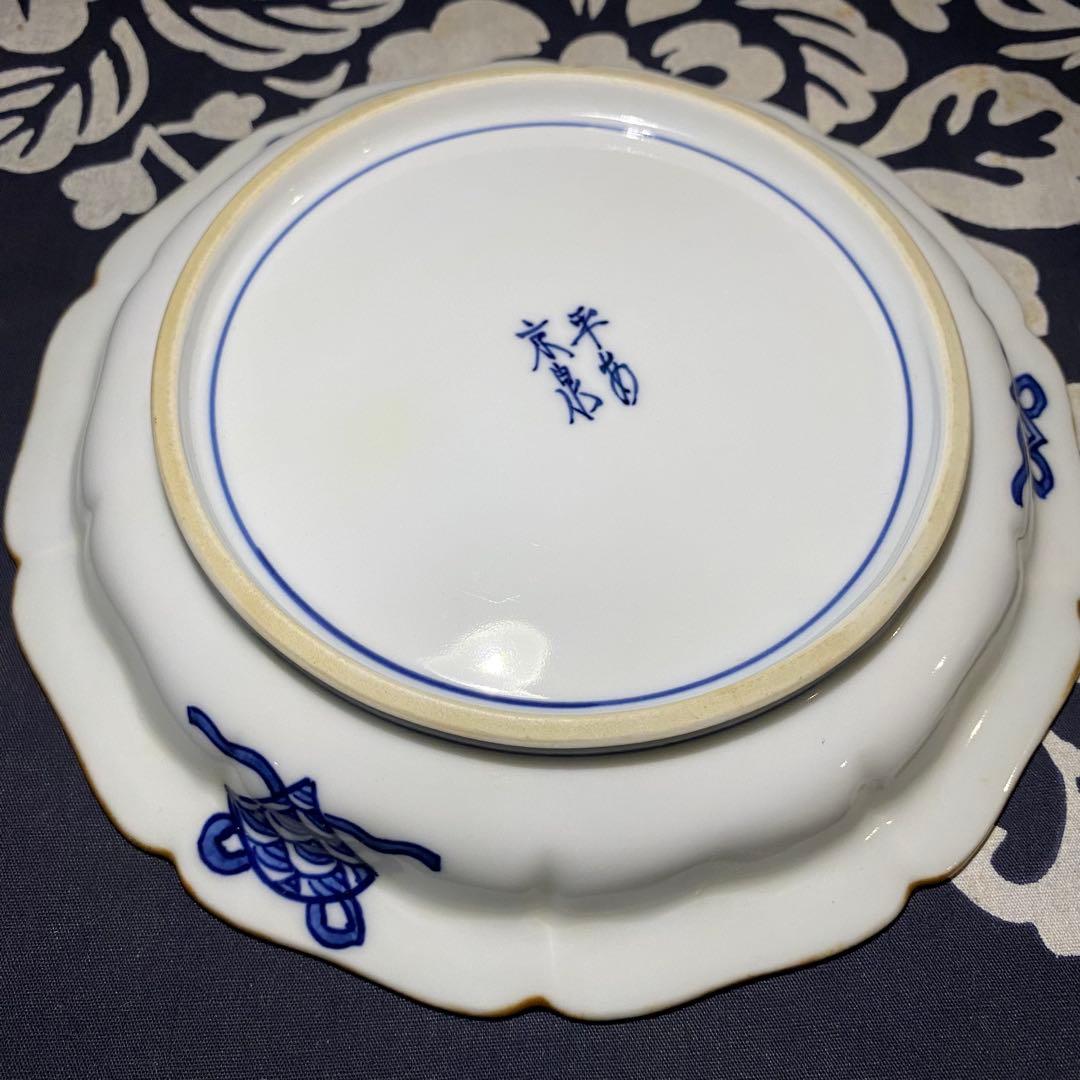 京焼　平安京泉　馬場京泉　祥瑞柄輪花皿　吉祥柄　金彩・銀彩　青海波・七宝・3枚