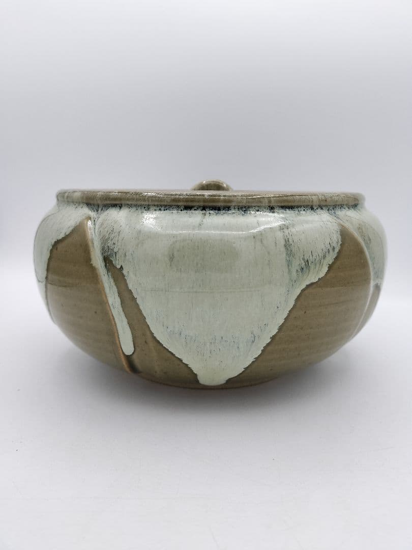 b164 【未使用】水指 捻梅 即中斎好 萬古 福森比路志 塗蓋付 木箱 茶道具