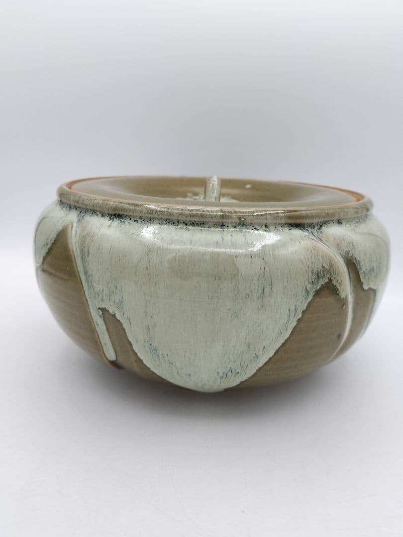 b164 【未使用】水指 捻梅 即中斎好 萬古 福森比路志 塗蓋付 木箱 茶道具