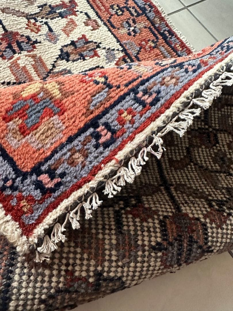 132×65 ヴィンテージラグ　二重織り　手織ラグ