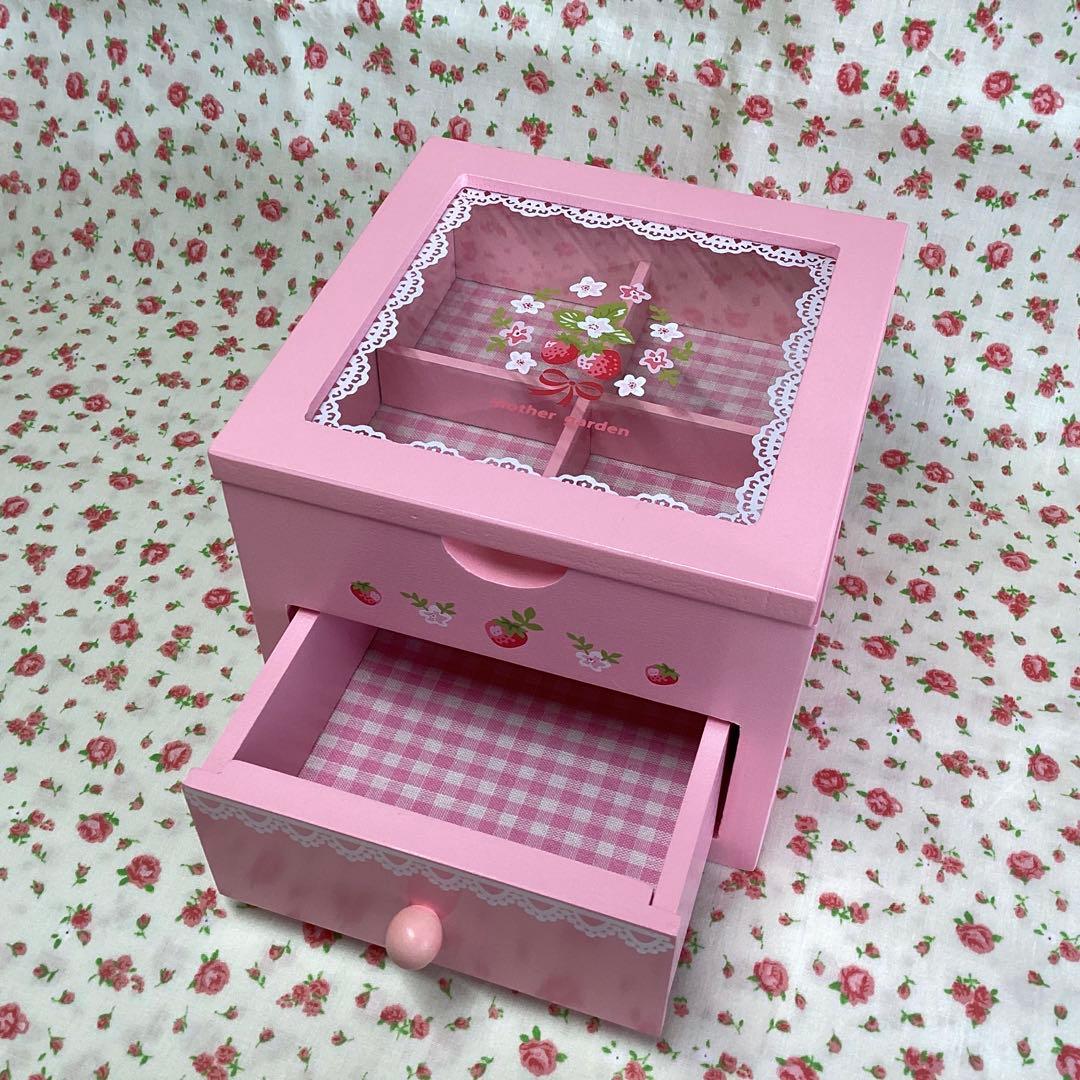【未使用】マザーガーデン　いちご　小物入れ　チェスト　木製　レア　苺　ピンク