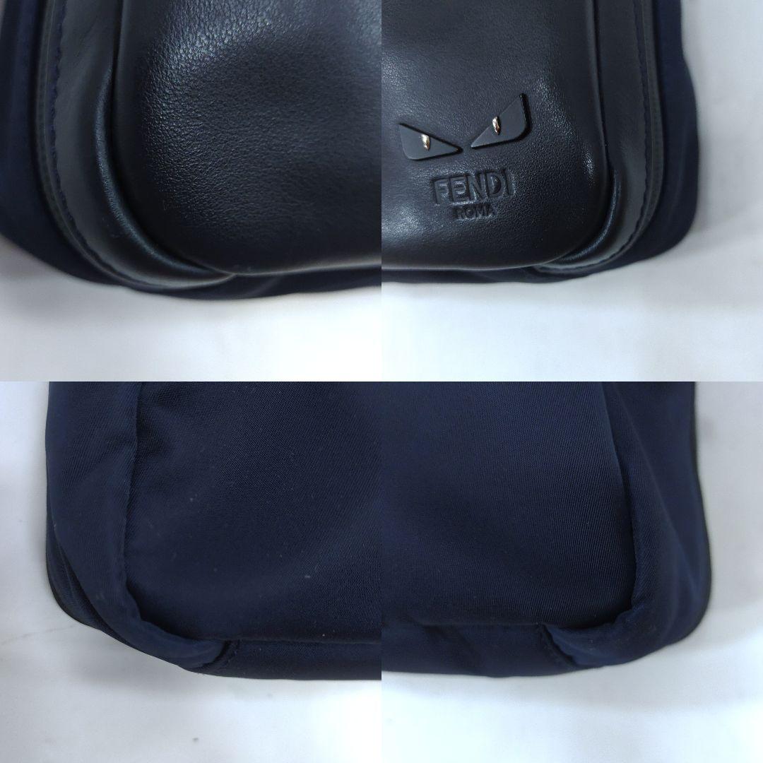 フェンディ モンスター カメラバッグ ショルダーバッグ レザー×ナイロン 紺×黒