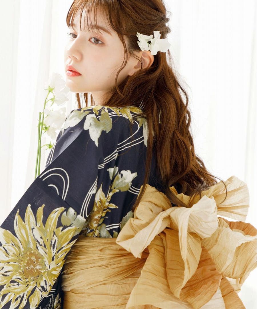 新品 Dita 2025 夏色の向日葵しらべ (藍) 浴衣 下駄付き 5点セット