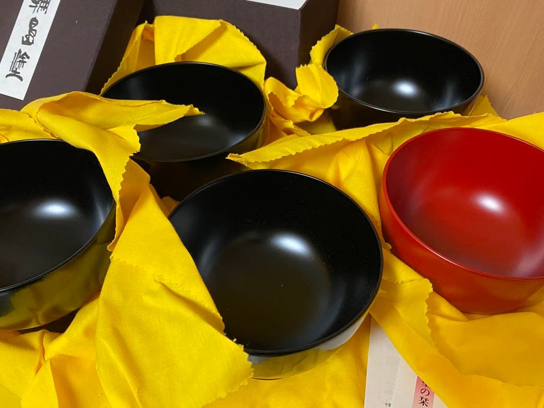 希少 輪島塗 合鹿椀 大向高洲堂 大椀 お椀 黒塗 朱塗 5個セット