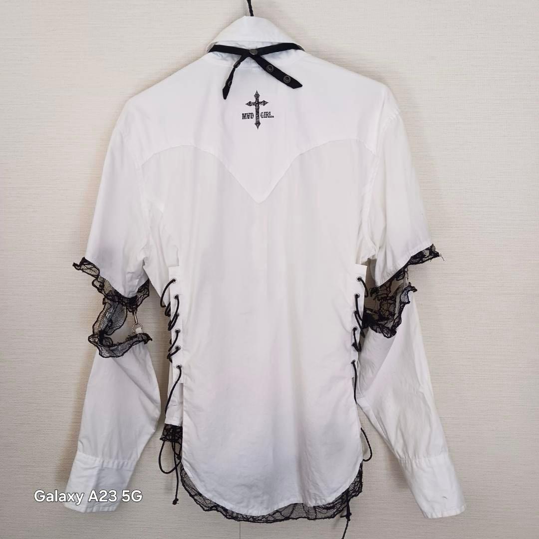 ゴス パンク ボンテージシャツ L 袖脱着式 レース ネクタイ スカルチェーン