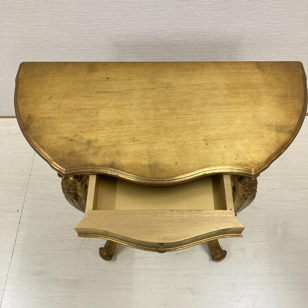 イタリア　コンソール　デスク　ゴールド　彫刻　引き出し付 サイドテーブル