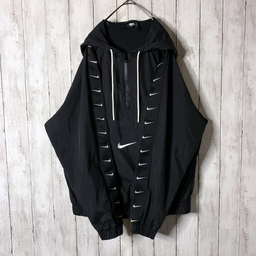 ナイキ アノラックパーカー 刺繍ロゴ サイドライン ビッグスウォッシュブラック