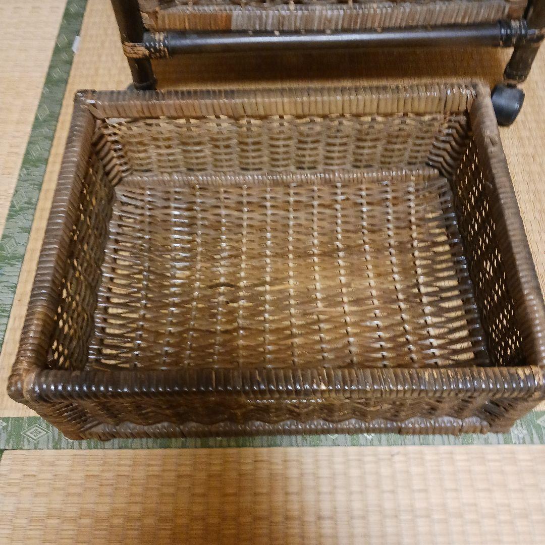 籐製 　ラタン　5段収納ラック キャスター付き　　ブラウン　レトロ
