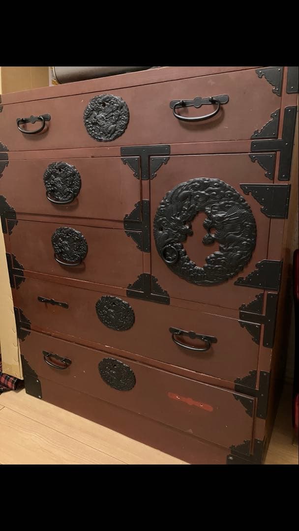 現況品【和箪笥】伝統的な日本の木製箪笥 5段