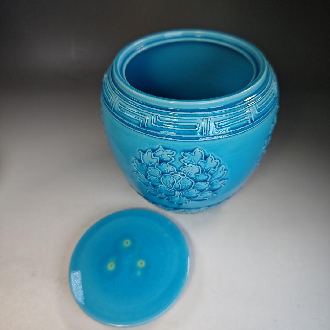 イ846 皆具『叶松谷作』『浅黄交趾　牡丹　皆具　木箱』茶道具　水指　健水　蓋置