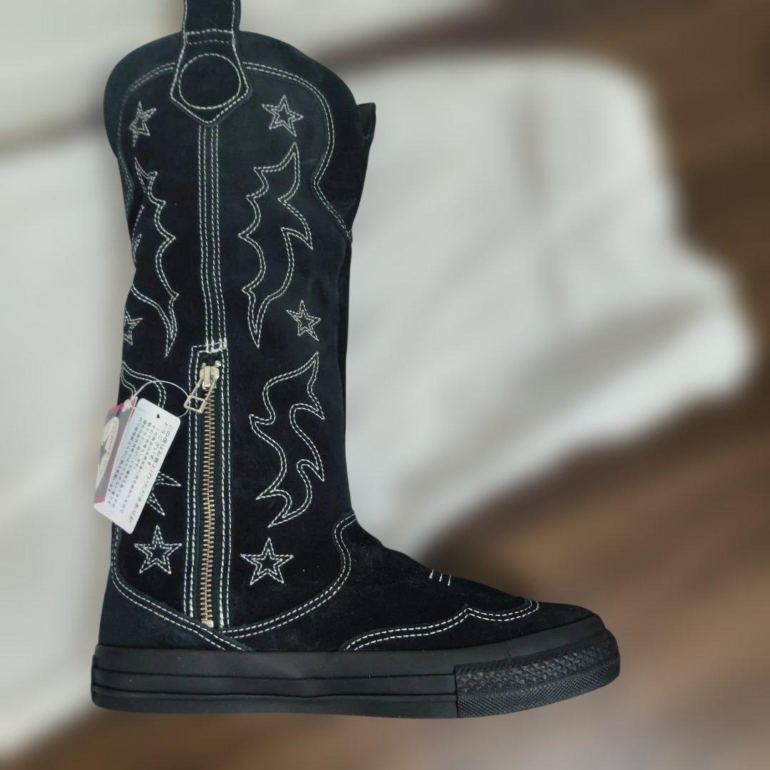 完売品コンバース ウエスタンブーツ ブラック ジップ スエード 刺繍　美品　箱有