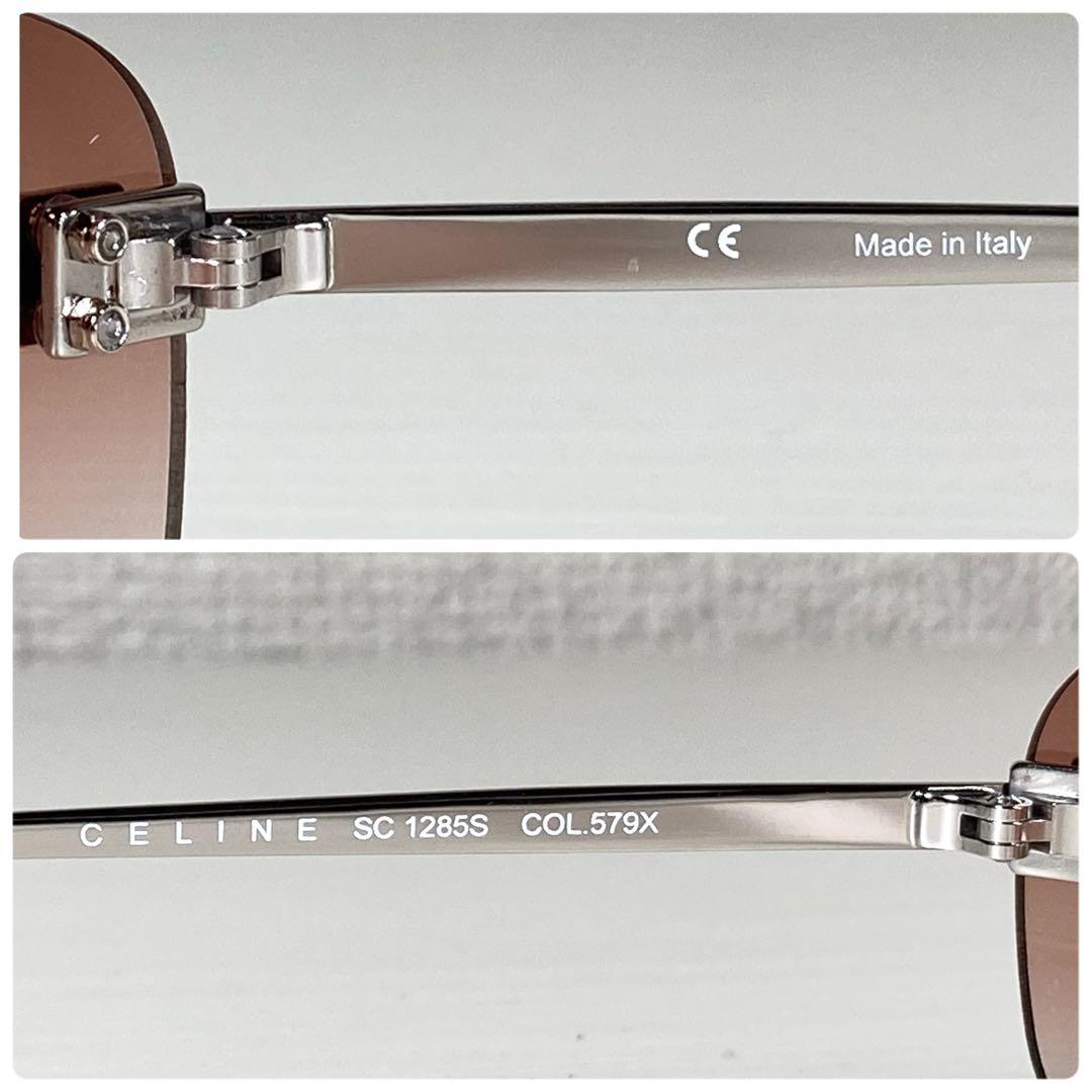 セリーヌ サングラス アイウェア リムレス ラインストーン 度なし ロゴ 茶