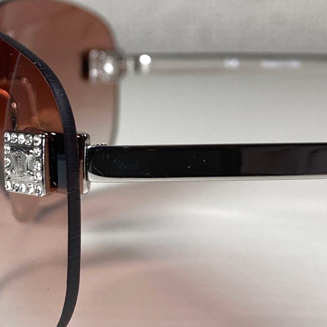 セリーヌ サングラス アイウェア リムレス ラインストーン 度なし ロゴ 茶