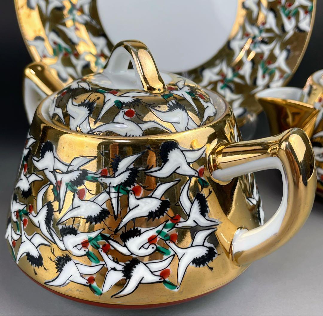 【希少】九谷焼 1000クレーン 鶴 シュガーボウル クリーマー 皿 プレート