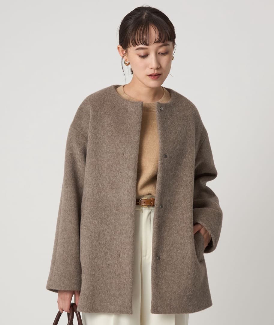 【新品同様】アンゴラビーバー ノーカラー ミドル コート