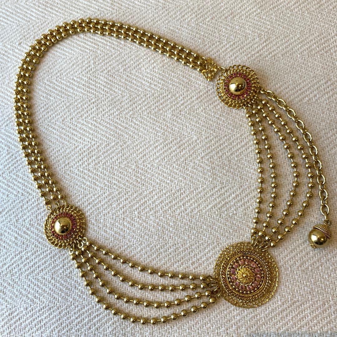 80s vintage オリエンタル ピンク 3連ボールチェーンアラビックベルト