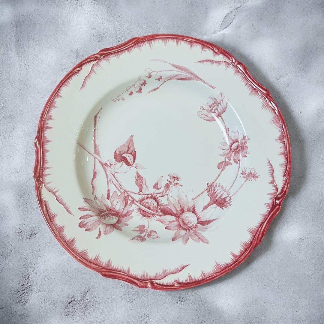 クレイユモントローアンティーク花柄陶磁器プレート２枚セット