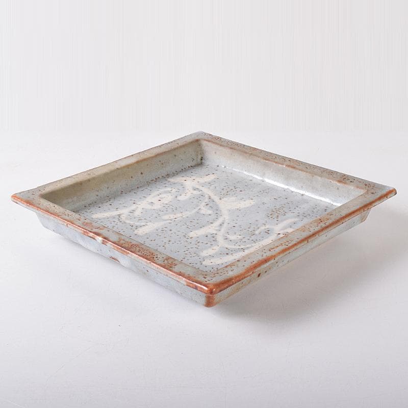 北大路魯山人作　鼠志野　四方鉢　裏千家十五代鵬雲斎極め箱　V　R8365