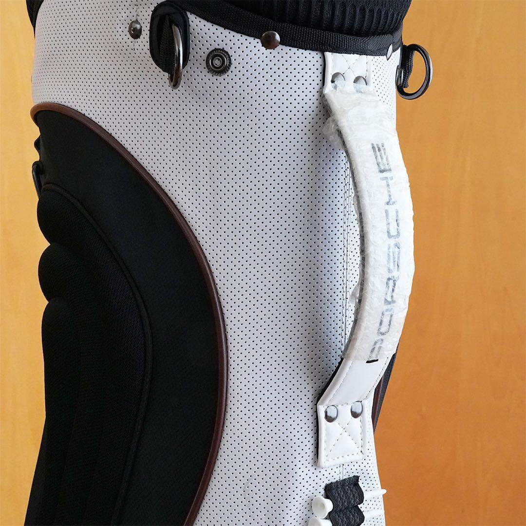 [未使用] Porsche キャディバッグ ブラック/ホワイト/焦茶のパイピング