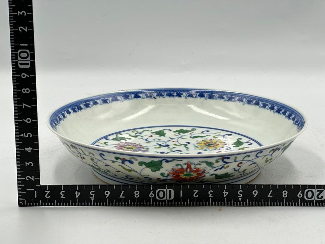 田中 野夫 清色絵皿 大清雍正年製 時代物 中國古美術 長 18cm