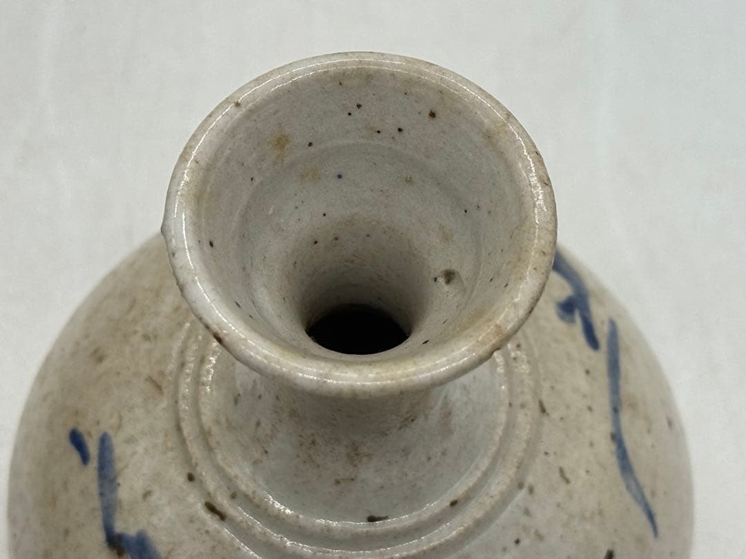 李朝　白磁に呉須紋　徳利形瓶② 高さ約14.4cmアンティーク送料込み0107