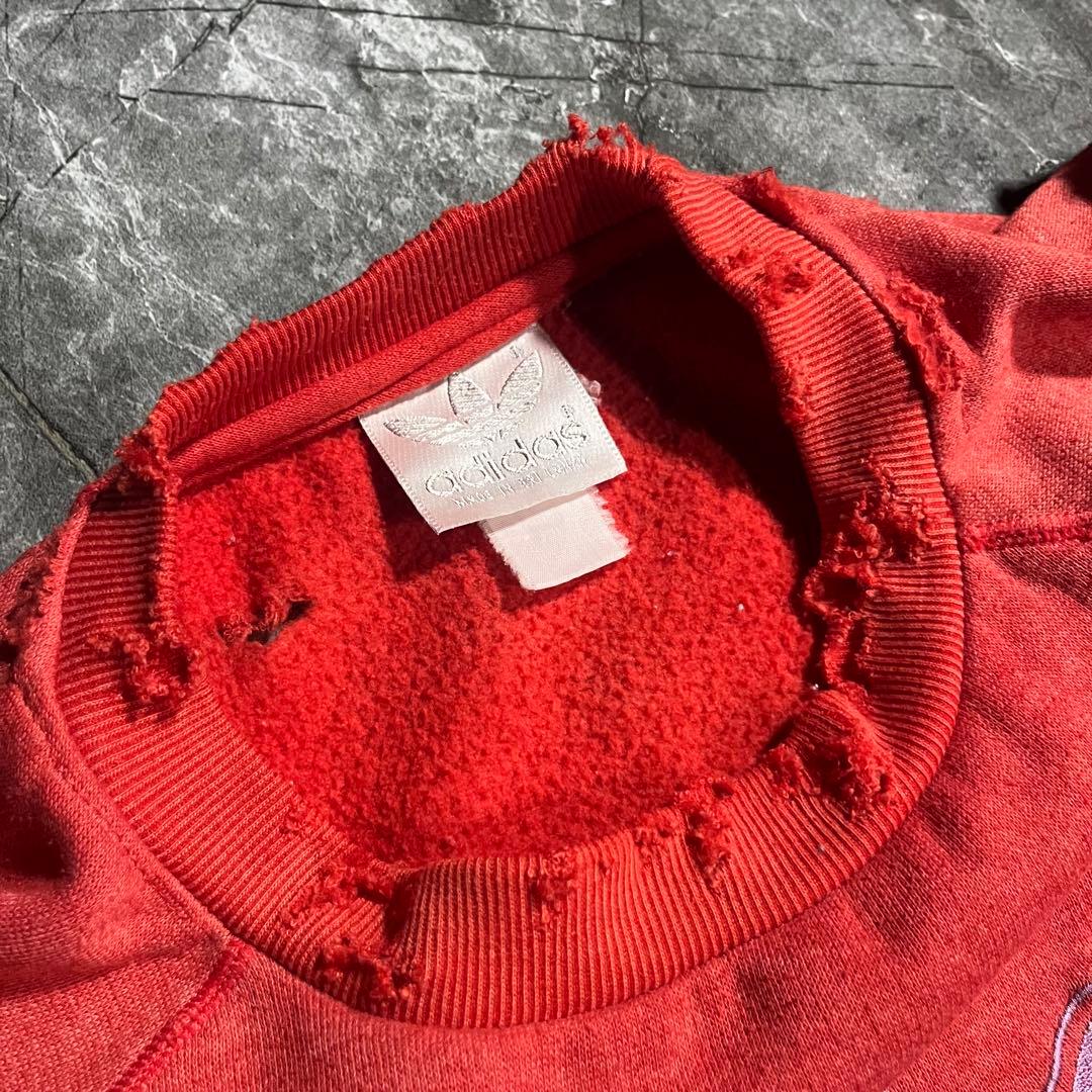 adidas 80s 鬼フェード スウェット ボロ ラグラン ビンテージ 赤
