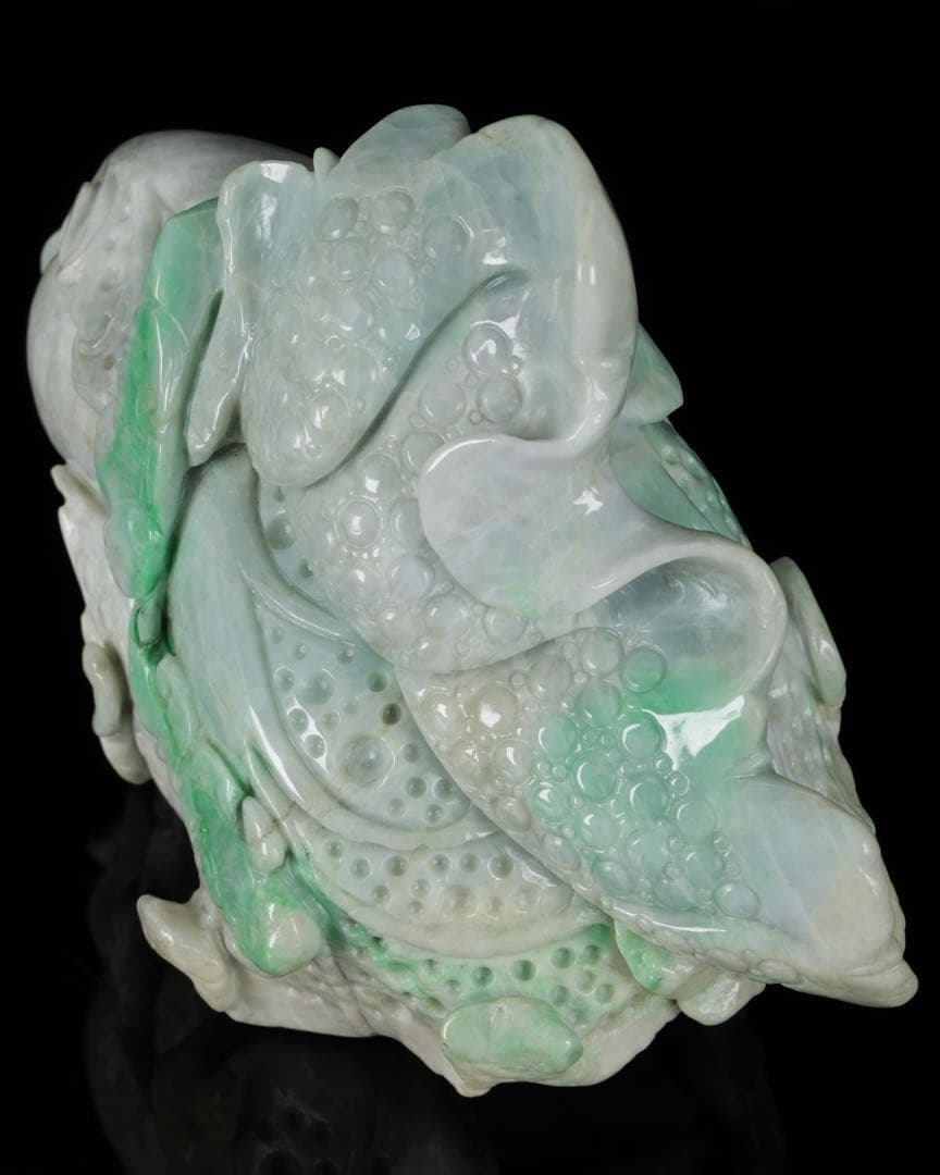 天然翡翠彫刻 青　白菜置物 2kg 細密細工 風水 財運招福 ヒスイ 翠玉美品