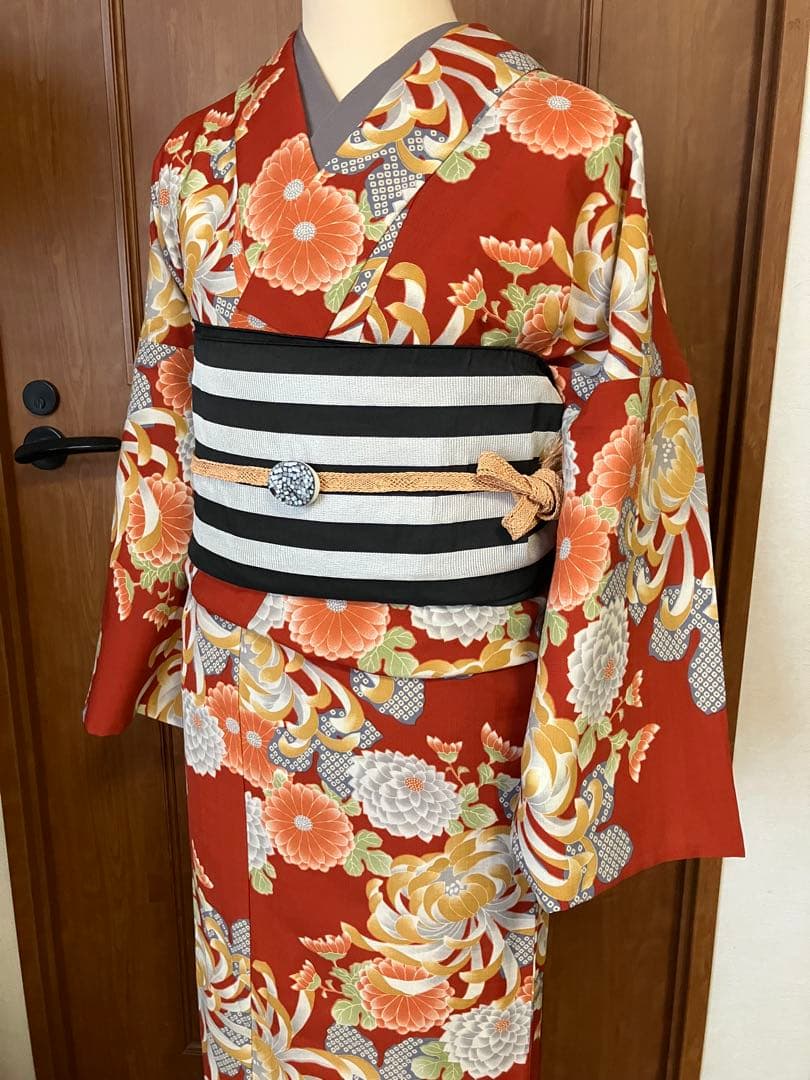 撫松庵　ポリエステル　レトロモダン　夏着物 洗える浴衣　菊　単品