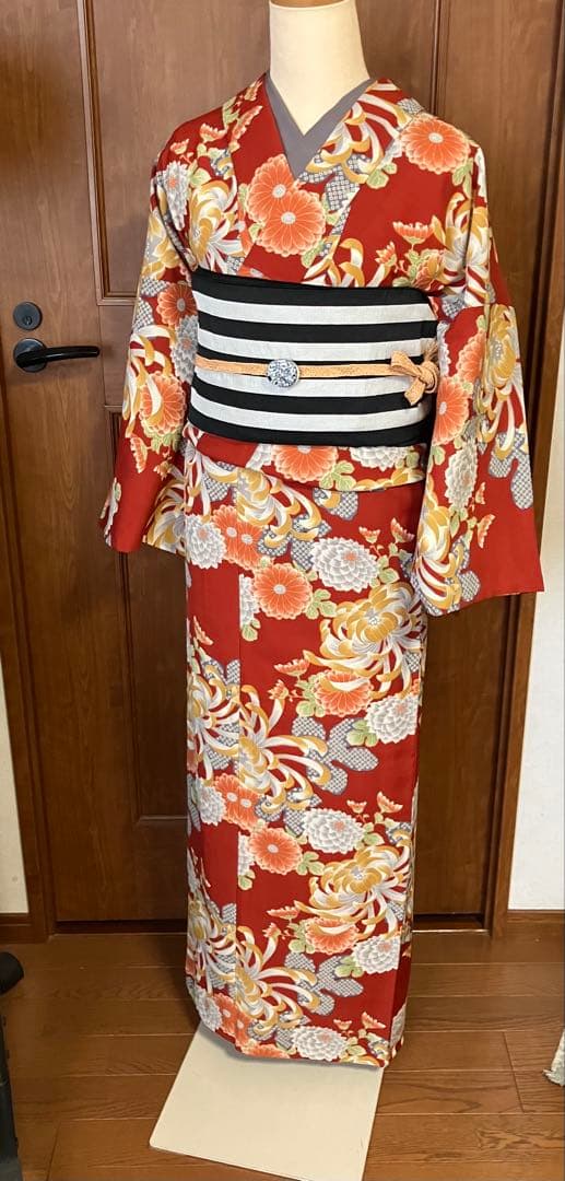 撫松庵　ポリエステル　レトロモダン　夏着物 洗える浴衣　菊　単品