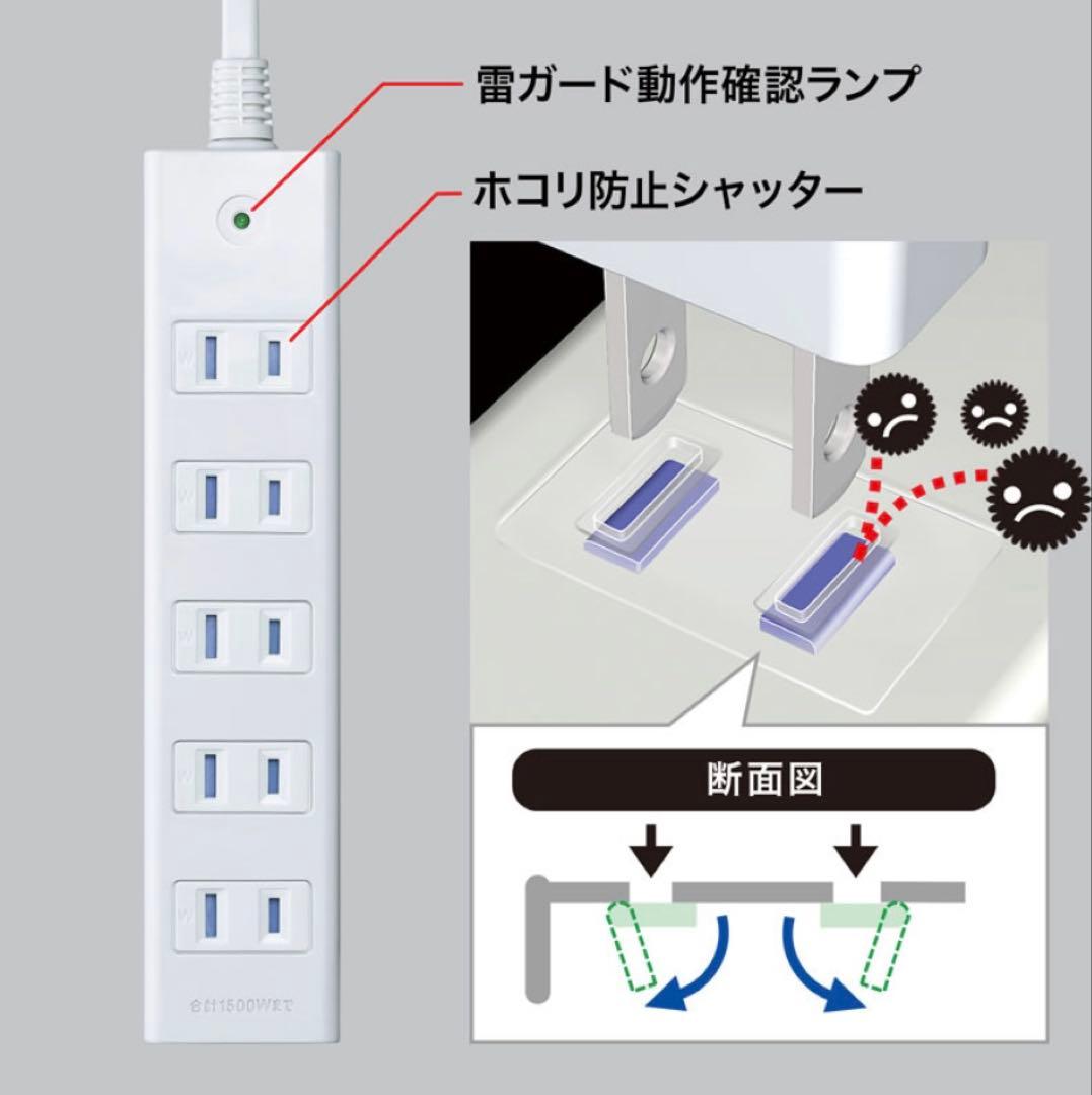 【未開封】雷ガードタップ 2P 6個口 1m 10点セット サンワプライ