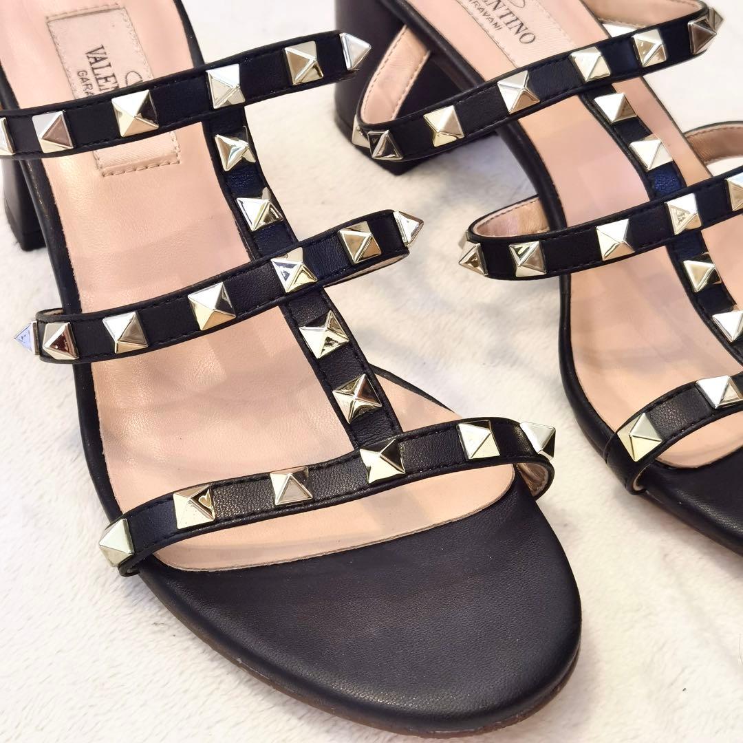 現行 ヴァレンティノ ロックスタッズ ヒールサンダル ブラック ゴールド 37