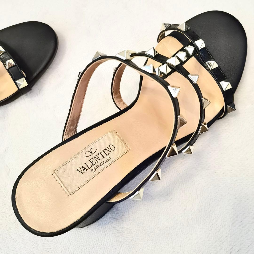 現行 ヴァレンティノ ロックスタッズ ヒールサンダル ブラック ゴールド 37