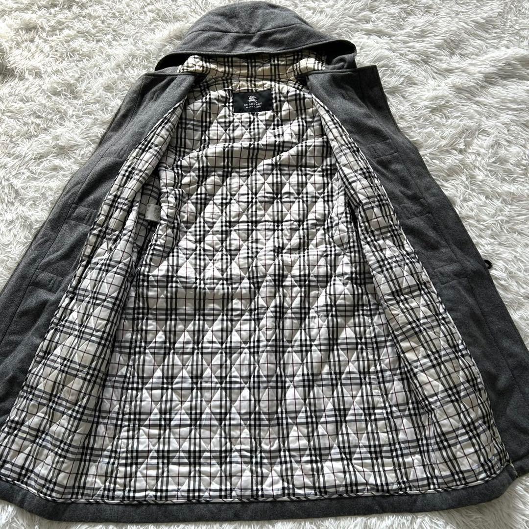 バーバリーブラックレーベル　ダッフルコート　カシミヤ混　裏地キルティング　グレー