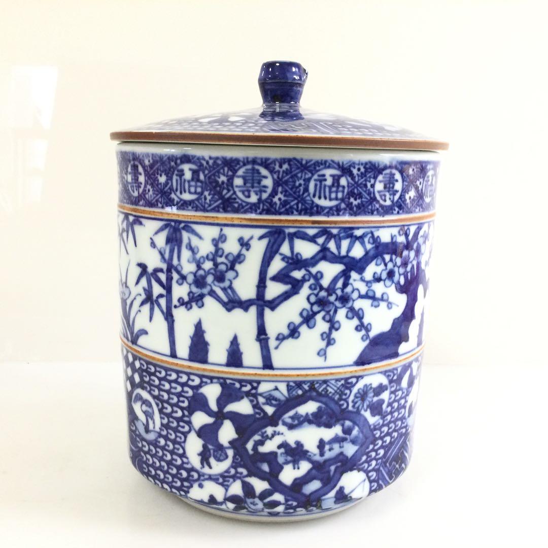 京焼 祥瑞水指 松竹梅図 加藤藤城作 茶道具 供箱供布 T768