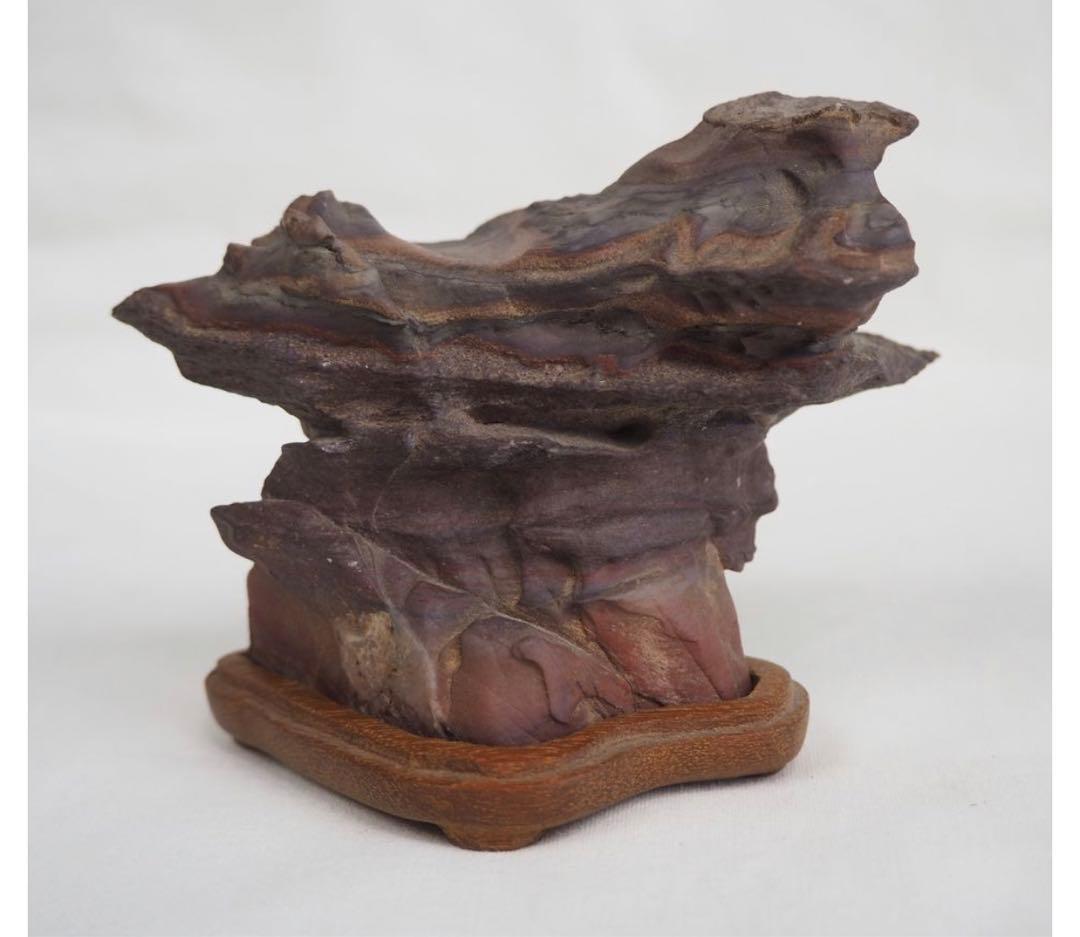 送料無料水石愛好家蔵品放出 山水石鑑賞石 天然石 盆石 奇石 茶道具置物　唐木台