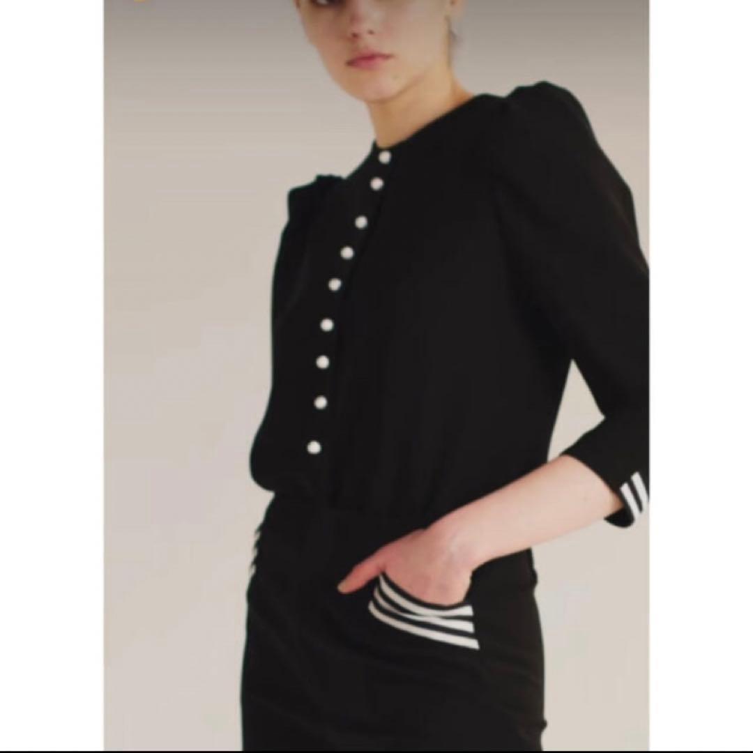 BORDERS at BALCONY ボタンツイルブラウス ネイビー 38