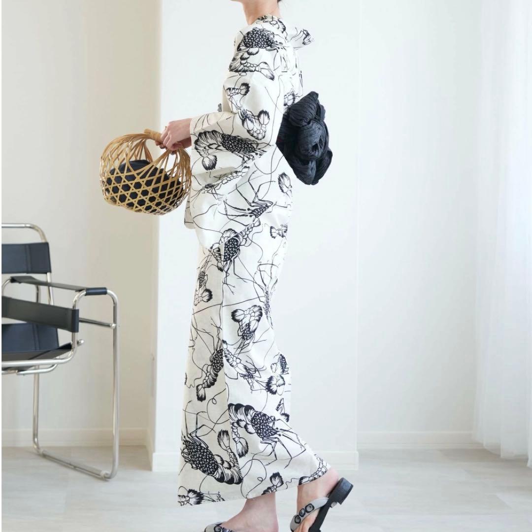 伊勢海老　浴衣　レトロ　黒　ニコアンティーク