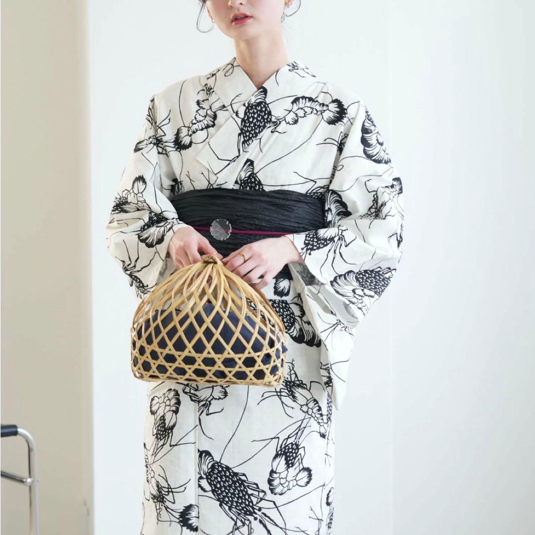 伊勢海老　浴衣　レトロ　黒　ニコアンティーク