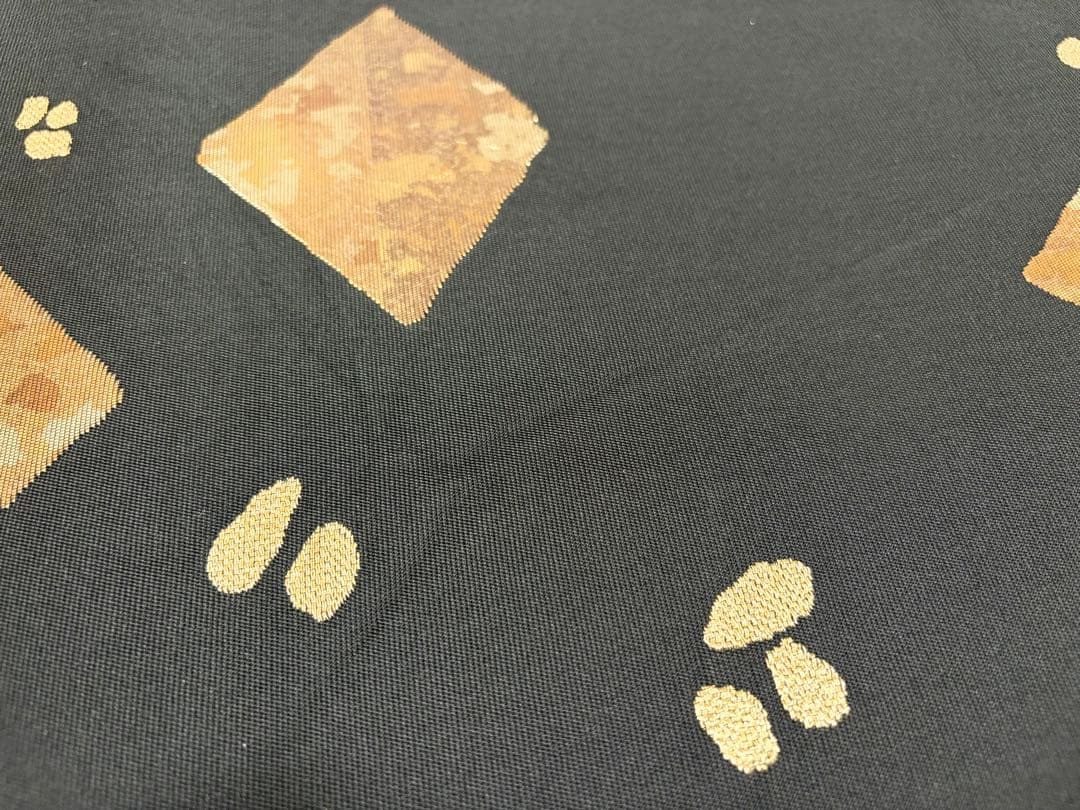 A 川島織物 ◇模様 金糸 引箔 黒 正絹 六通 袋帯 フォーマル O14