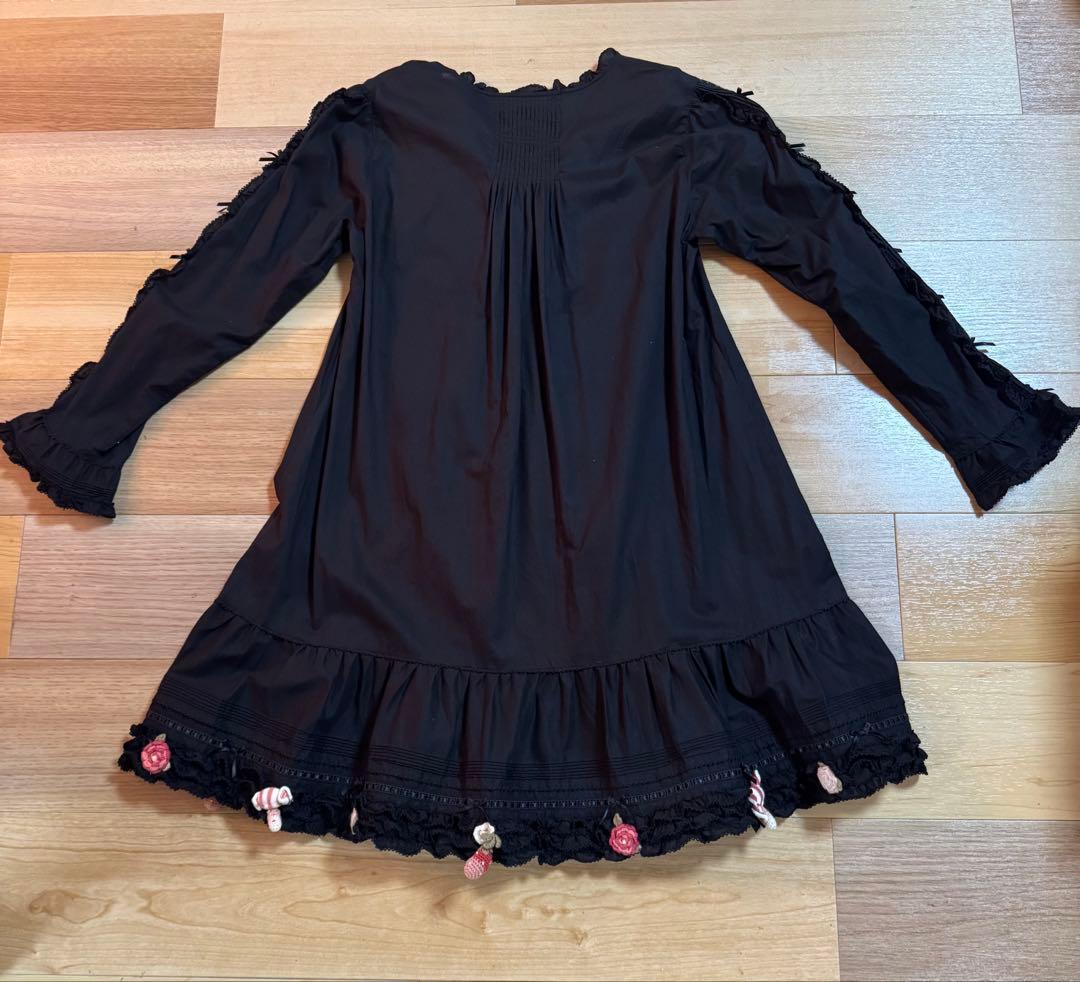 PINK HOUSE 黒 長袖ワンピース フリル