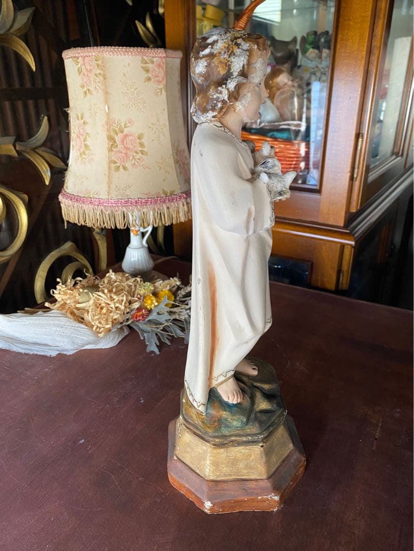 希少 白鳩を抱く幼子イエス少年 キリスト像 置物 インテリア アンティーク