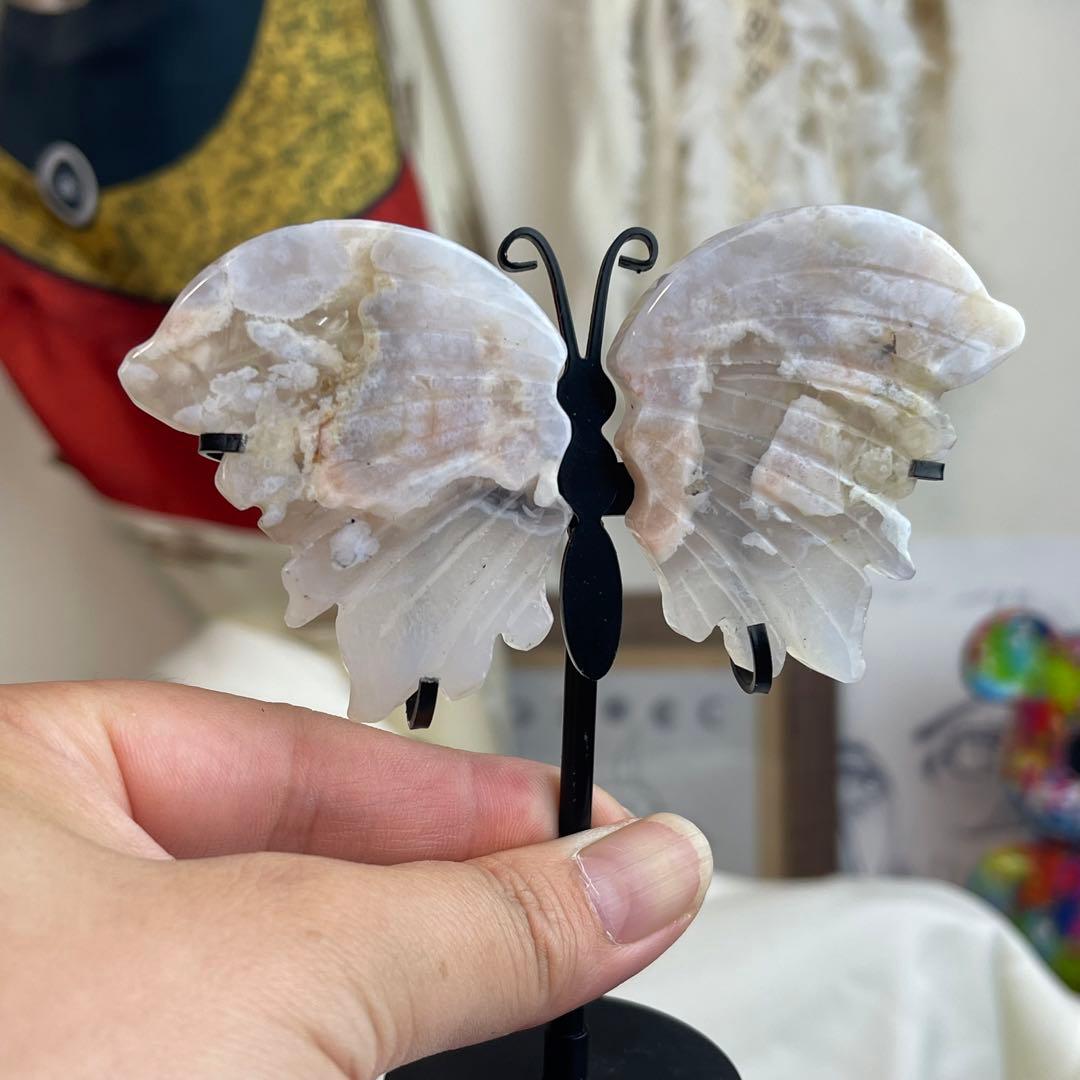 さくら瑪瑙 桜瑪瑙 バタフライ 台座付き