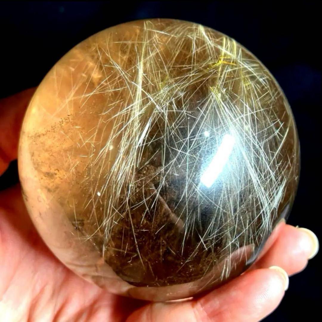 希少★ゴールドルチルクォーツ★丸玉　77mm　ビックサイズ　天然石