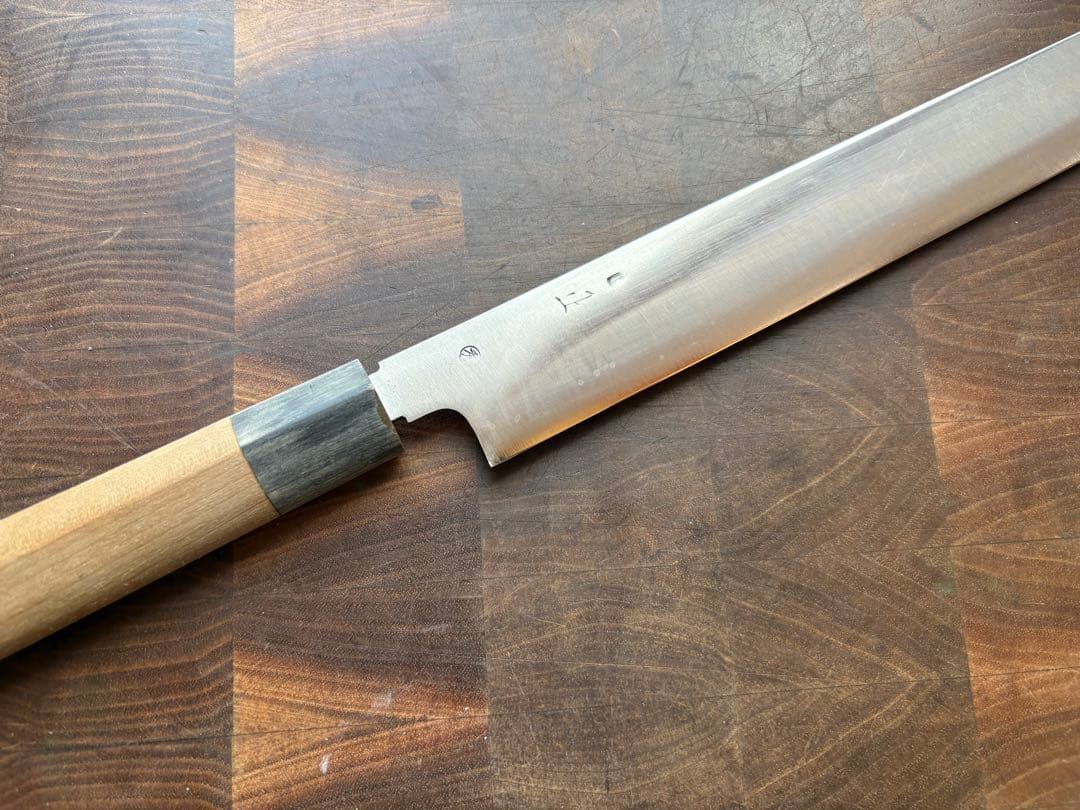 正本　築地　秀　切付　筋引　300mm 尺　包丁　和包丁　研ぎ済　朴水牛柄