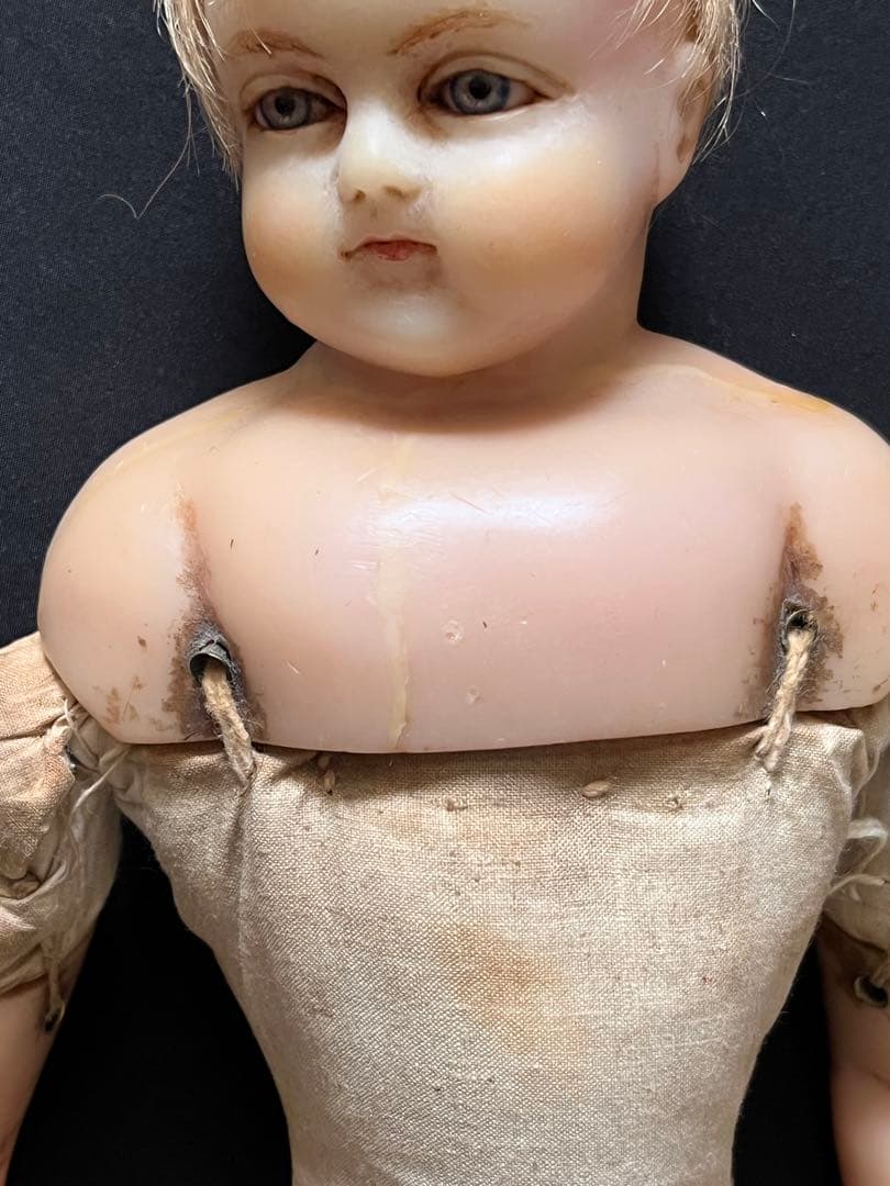アンティーク英国製 希少ワックスドール 当時物ビスクドールレトロ人形ブロカント