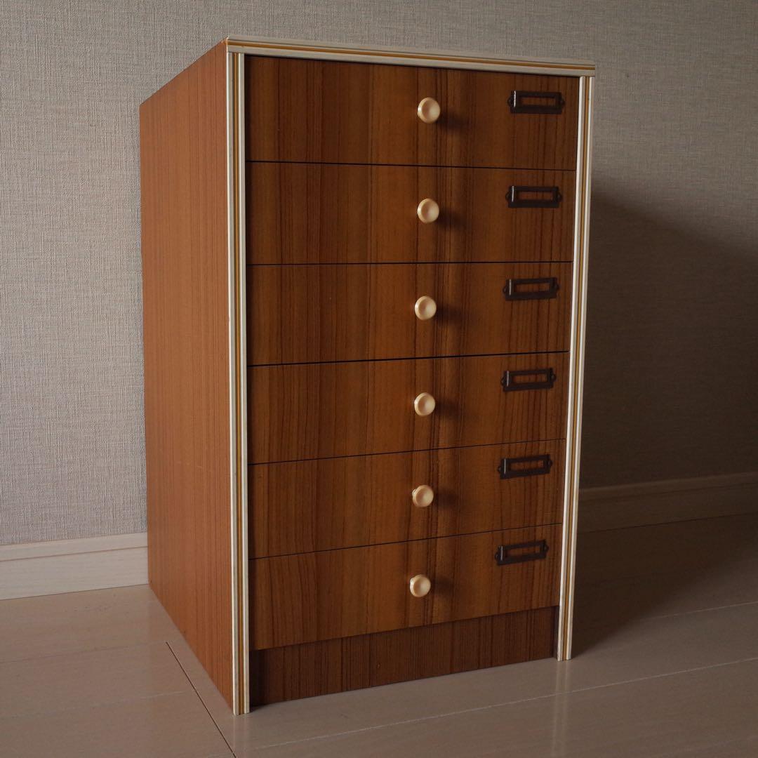 昭和レトロ　小引き出し　6段　スモールチェスト　アンティーク家具　文具収納　木目