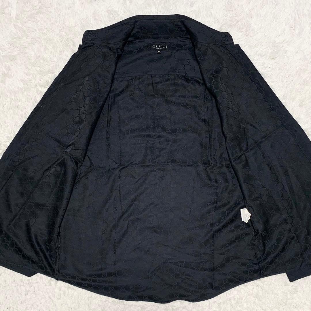 美品 GUCCI グッチ GG柄 長袖シャツ シルク混 トムフォード期 ブラック