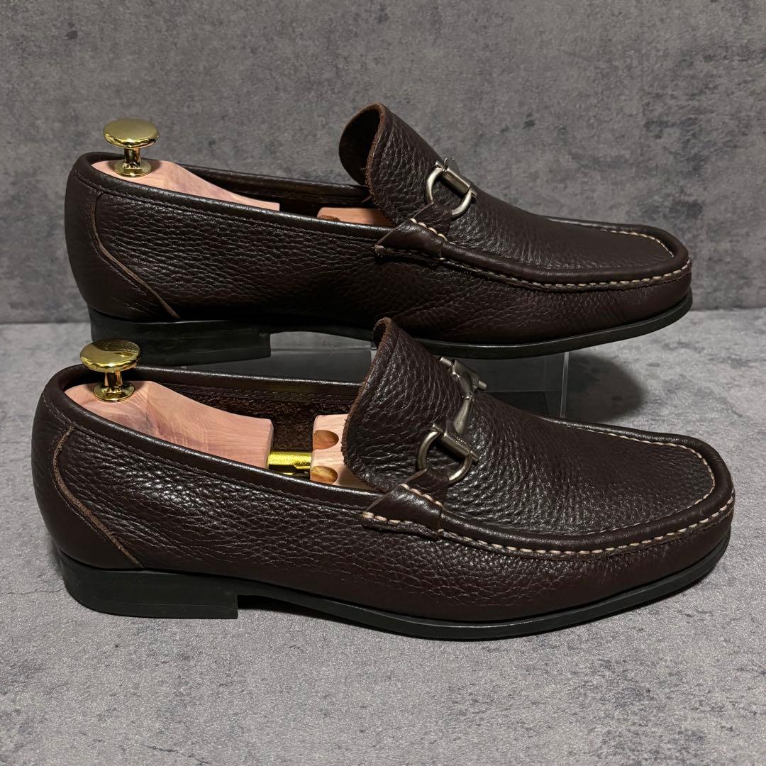 極美品　フェラガモ　ビットローファー　ガンチーニ　シボ革　ブラウン　2185