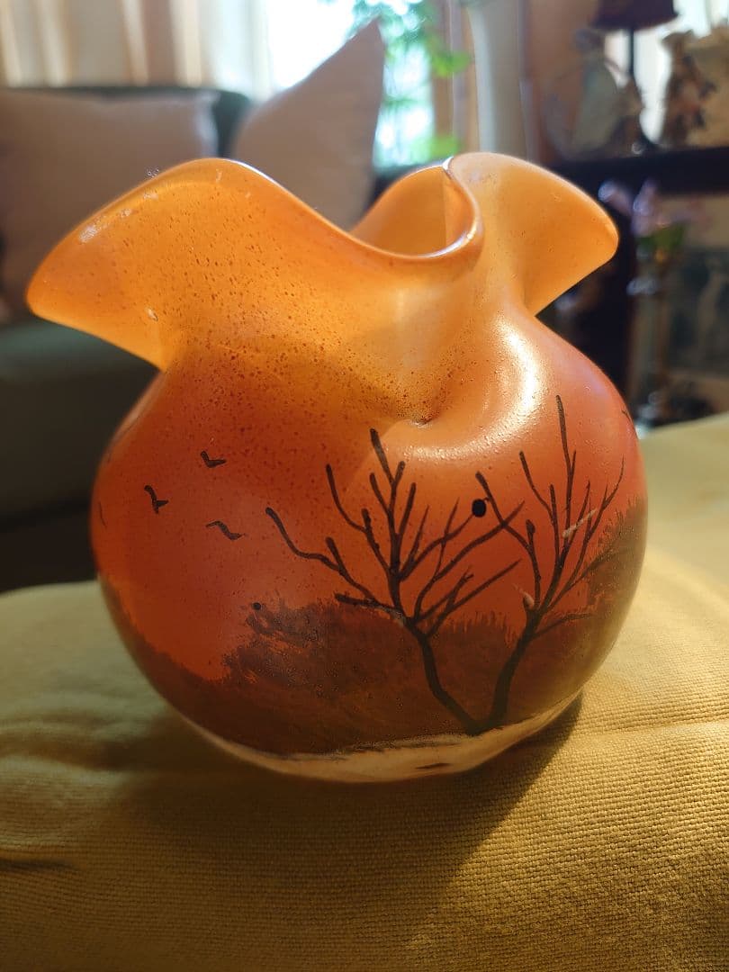 フランスLegras 「ルグラ 」エナメル 冬景色アンティーク美術ガラス工芸