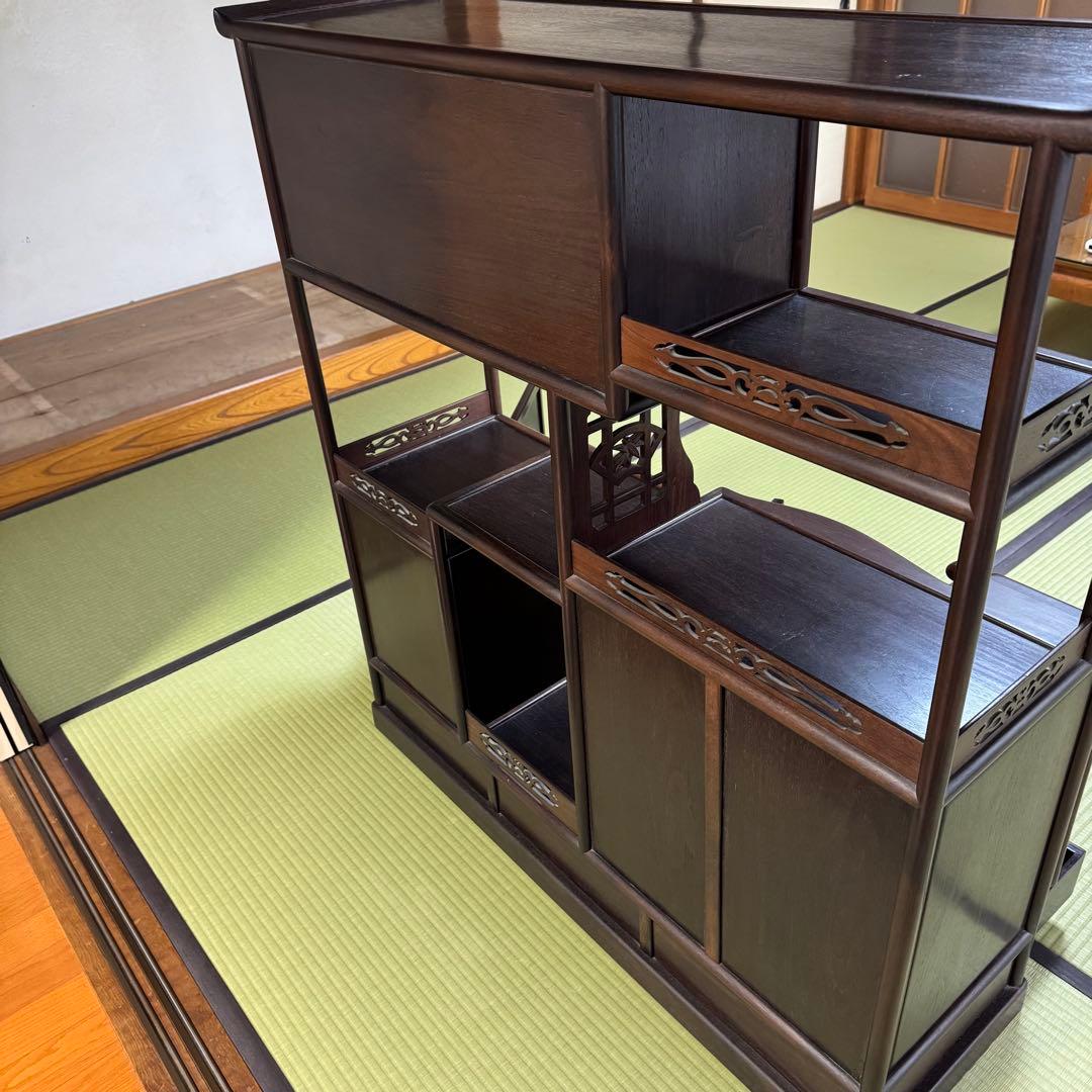 【美品】唐木 棚　無垢 茶棚 高さ違い棚 茶箪笥 レトロ　送料込